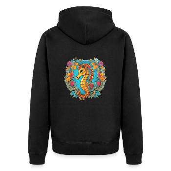 Sea Horse - Unisex Premium Organic Zip Hoodie - black - Back - Nico (187cm)