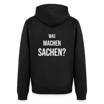 Was machen Sachen - Unisex Premium Bio Zip Hoodie - Schwarz - Hinten - Nico (187cm)
