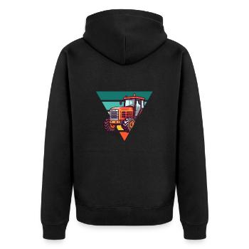 Vintage Traktor - Geschenkidee - Unisex Premium Bio Zip Hoodie - Schwarz - Hinten - Nico (187cm)