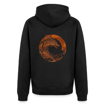 Fantasy Drache Anime Drachenkopf Mythisches Reptil - Unisex Premium Bio Zip Hoodie - Schwarz - Hinten - Nico (187cm)