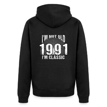 Je ne suis pas vieux, je suis classique , Vintage 1991 rétro 33 - Veste à capuche bio Premium Unisexe - noir - Dos - Nico (187cm)