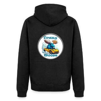 Crazy Moose Power - Unisex Premium Bio Zip Hoodie - Schwarz - Hinten - Nico (187cm)