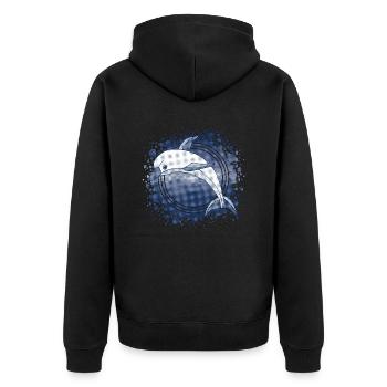 Delfin - Unisex Premium Bio Zip Hoodie - Schwarz - Hinten - Nico (187cm)