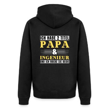 Ich habe 2 Titel Papa und Ingenieur - Unisex Premium Bio Zip Hoodie - Schwarz - Hinten - Nico (187cm)