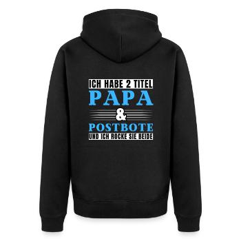 Ich habe 2 Titel Papa und Postbote - Unisex Premium Bio Zip Hoodie - Schwarz - Hinten - Nico (187cm)