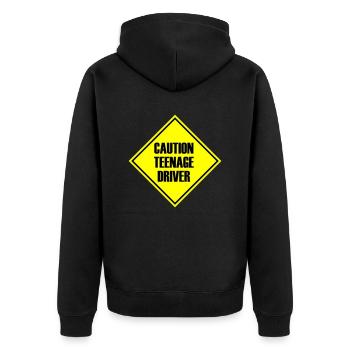 Caution Teenage Driver - Unisex Premium Organic Zip Hoodie - black - Back - Nico (187cm)