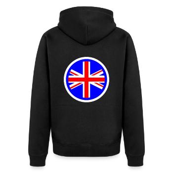 rond UK Union Jack drapeau bleu blanc contour mod - Veste à capuche bio Premium Unisexe - noir - Dos - Nico (187cm)