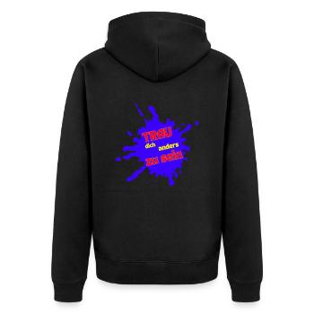 Farbige Courage: Andersartigkeit wagen 3 - Unisex Premium Bio Zip Hoodie - Schwarz - Hinten - Nico (187cm)