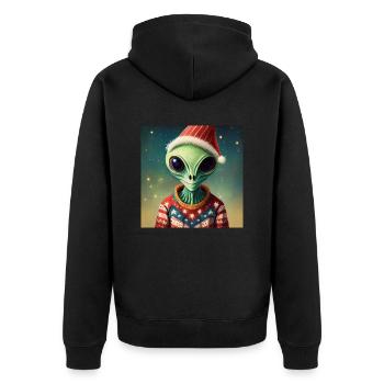 alien- wearing a ugly Christmas sweater - Unisex Premium Organic Zip Hoodie - black - Back - Nico (187cm)