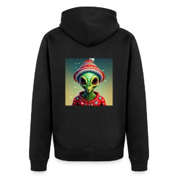 green alien wearing an ugly Christmas sweater - Unisex Premium Organic Zip Hoodie - black - Back - Nico (187cm)