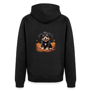 Hunde Welpe guckt süß und freut sich - Unisex Premium Bio Zip Hoodie - Schwarz - Hinten - Nico (187cm)