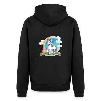 Cheerful Kids Unicorn Rainbow Logo - Unisex Premium Organic Zip Hoodie - black - Back - Nico (187cm)