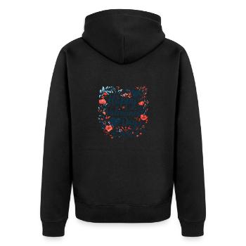 Botanischer Liebeskranz - Valentinstags-Eleganz - Unisex Premium Bio Zip Hoodie - Schwarz - Hinten - Nico (187cm)
