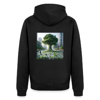 City Tree 2.0 - Unisex Premium Bio Zip Hoodie - Schwarz - Hinten - Nico (187cm)