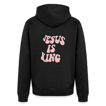 Jesus is King - Unisex Premium Bio Zip Hoodie - Schwarz - Hinten - Nico (187cm)