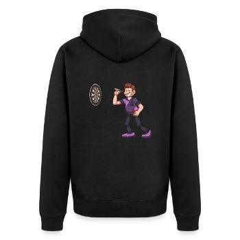Dart-Spieler - Unisex Premium Bio Zip Hoodie - Schwarz - Hinten - Nico (187cm)