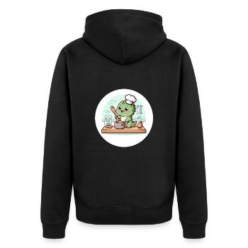 süßer kleiner baby dino kocht mit seiner mama - Unisex Premium Bio Zip Hoodie - Schwarz - Hinten - Nico (187cm)