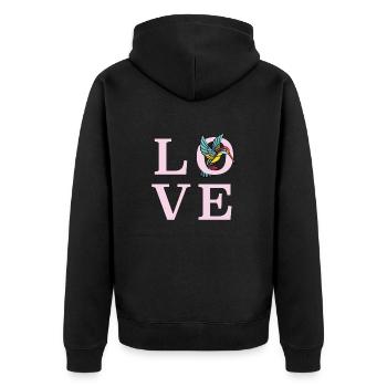 Kolibri-Liebe elegant, niedlich und farbenfroh - Unisex Premium Bio Zip Hoodie - Schwarz - Hinten - Nico (187cm)
