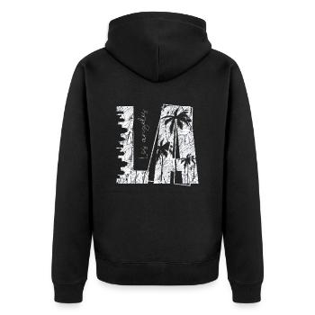 Los Angeles, USA, Amerika, Kalifornien, Patriot Reisen - Unisex Premium Bio Zip Hoodie - Schwarz - Hinten - Nico (187cm)