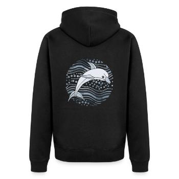 Delfin - Unisex Premium Bio Zip Hoodie - Schwarz - Hinten - Nico (187cm)