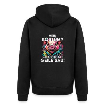 Mein Kostüm? Ich gehe als GEILE SAU! - Unisex Premium Bio Zip Hoodie - Schwarz - Hinten - Nico (187cm)