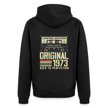 51. Jubiläumsgeschenk im Retro-Stil 1973 - Unisex Premium Bio Zip Hoodie - Schwarz - Hinten - Nico (187cm)