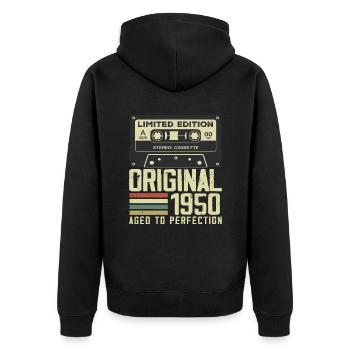 74th Retro Style 1950's Anniversary Gift - Unisex Premium Organic Zip Hoodie - black - Back - Nico (187cm)