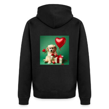 chiot avec ballon en cœur pour la Saint-Valentin - Veste à capuche bio Premium Unisexe - noir - Dos - Nico (187cm)