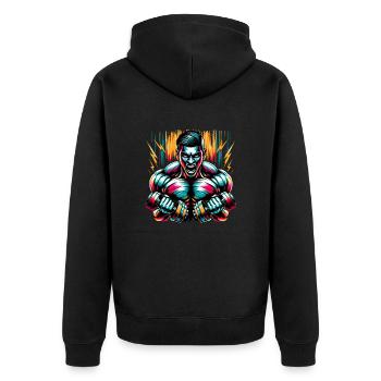 Intensive Muscle Training: Powerlifting Portrait - Unisex Premium Organic Zip Hoodie - black - Back - Nico (187cm)