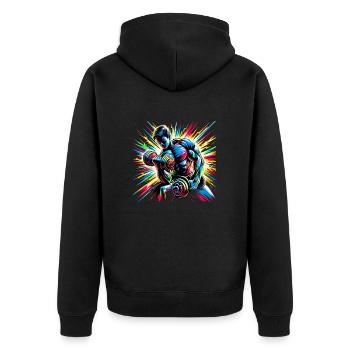 Explosive Workout-Energie: Hanteltraining Art - Unisex Premium Bio Zip Hoodie - Schwarz - Hinten - Nico (187cm)