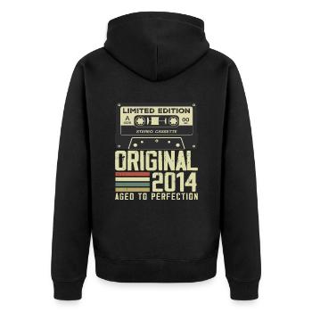 Geschenk zum 10. Jubiläum im Retro-Stil 2014 - Unisex Premium Bio Zip Hoodie - Schwarz - Hinten - Nico (187cm)