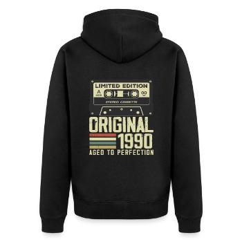 34e Cadeau Anniversaire Style rétro 1990 - Veste à capuche bio Premium Unisexe - noir - Dos - Nico (187cm)