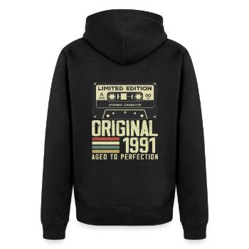 33e Cadeau Anniversaire Style rétro 1991 - Veste à capuche bio Premium Unisexe - noir - Dos - Nico (187cm)