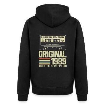 Geschenk zum 35-jährigen Jubiläum im Retro-Stil 1989 - Unisex Premium Bio Zip Hoodie - Schwarz - Hinten - Nico (187cm)