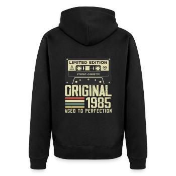 Geschenk zum 39. Jubiläum im Retro-Stil 1985 - Unisex Premium Bio Zip Hoodie - Schwarz - Hinten - Nico (187cm)