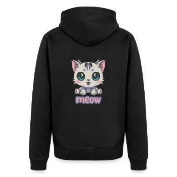 Adorable Anime Kitten with Big Blue Eyes - Unisex Premium Organic Zip Hoodie - black - Back - Nico (187cm)