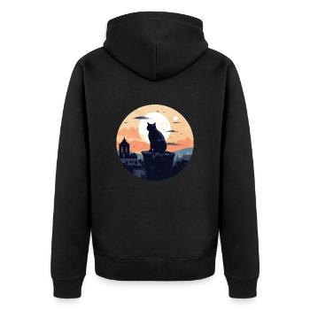 Katze auf dem Dach - Unisex Premium Bio Zip Hoodie - Schwarz - Hinten - Nico (187cm)