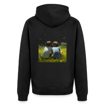 Eine unbeschwerte Kindheit - Unisex Premium Bio Zip Hoodie - Schwarz - Hinten - Nico (187cm)