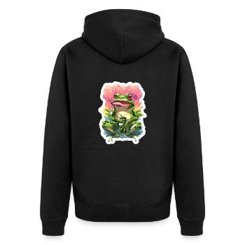 Amphibisches Glück: Lächelnder Frosch T-Shirt - Unisex Premium Bio Zip Hoodie - Schwarz - Hinten - Nico (187cm)