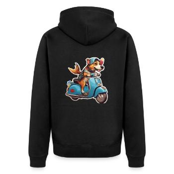 Hund auf einem Roller - Unisex Premium Bio Zip Hoodie - Schwarz - Hinten - Nico (187cm)