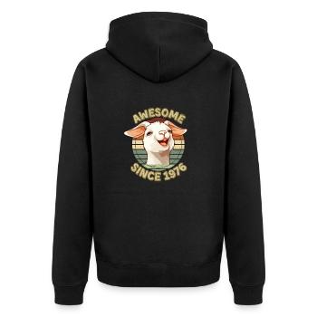 awesome Since 1976 - Humor Geburtstagsgeschenk 1976 - Unisex Premium Bio Zip Hoodie - Schwarz - Hinten - Nico (187cm)