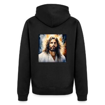 Jesus - Unisex Premium Bio Zip Hoodie - Schwarz - Hinten - Nico (187cm)