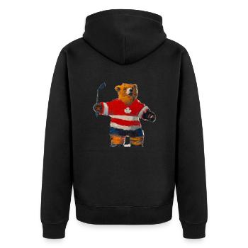 Hockey bear red - Unisex Premium Bio Zip Hoodie - Schwarz - Hinten - Nico (187cm)