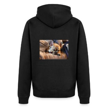 Sleeping frenchie - Unisex Premium Bio Zip Hoodie - Schwarz - Hinten - Nico (187cm)