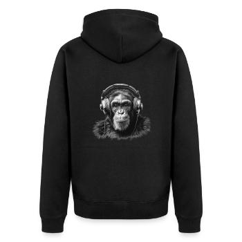 Schimpanse mit Kopfhörern - Unisex Premium Bio Zip Hoodie - Schwarz - Hinten - Nico (187cm)