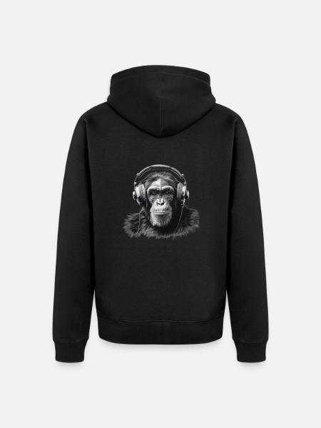 Schimpanse mit Kopfhörern - Unisex Premium Bio Zip Hoodie - Schwarz