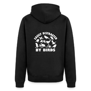 Leicht von Vögeln abgelenkt - Unisex Premium Bio Zip Hoodie - Schwarz - Hinten - Nico (187cm)