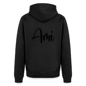 Name - Ami - Unisex Premium Organic Zip Hoodie - black - Back - Nico (187cm)
