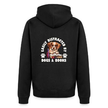 Leicht abgelenkt von Hunden und Büchern - Unisex Premium Bio Zip Hoodie - Schwarz - Hinten - Nico (187cm)