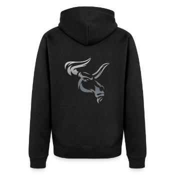 Stier Stierkopf Kopf Logo Steak Beast Gym Horn - Unisex Premium Bio Zip Hoodie - Schwarz - Hinten - Nico (187cm)